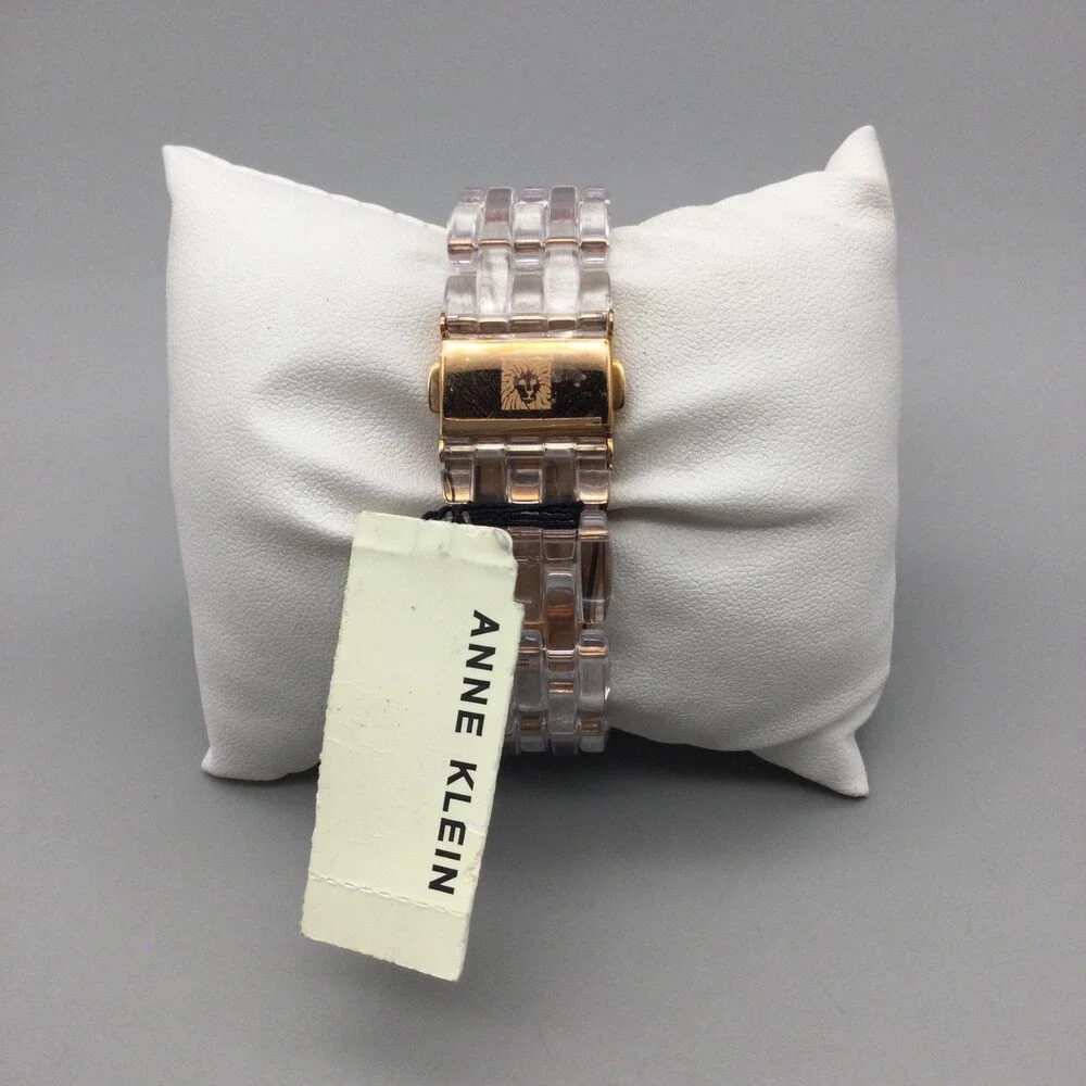 Anne Klein Womens Watch 36mm Rose Gold Dial Clear Resin Bracelet New Battery 6